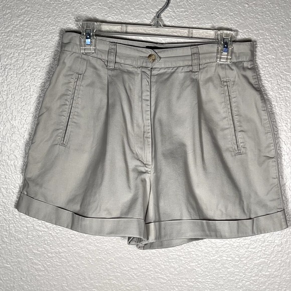 Metropolitan Sz 12 High-Rise Khaki Cuffed Shorts with Pockets and Belt Loops - Picture 1 of 7